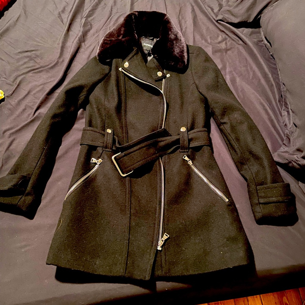 ▪️faux fur collar wool coat▪️
